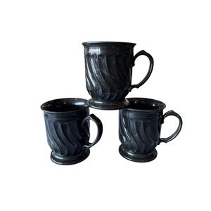 Vintage Set Of 3 Turnbury By Dinex 3000 Black Coffee Mugs Melamine Swirl